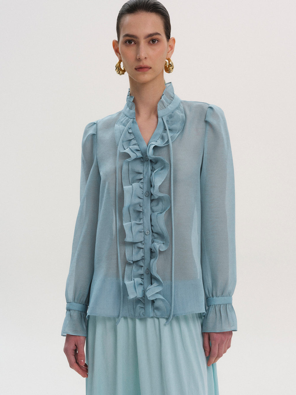 Cascade Organza Shirt, Blue