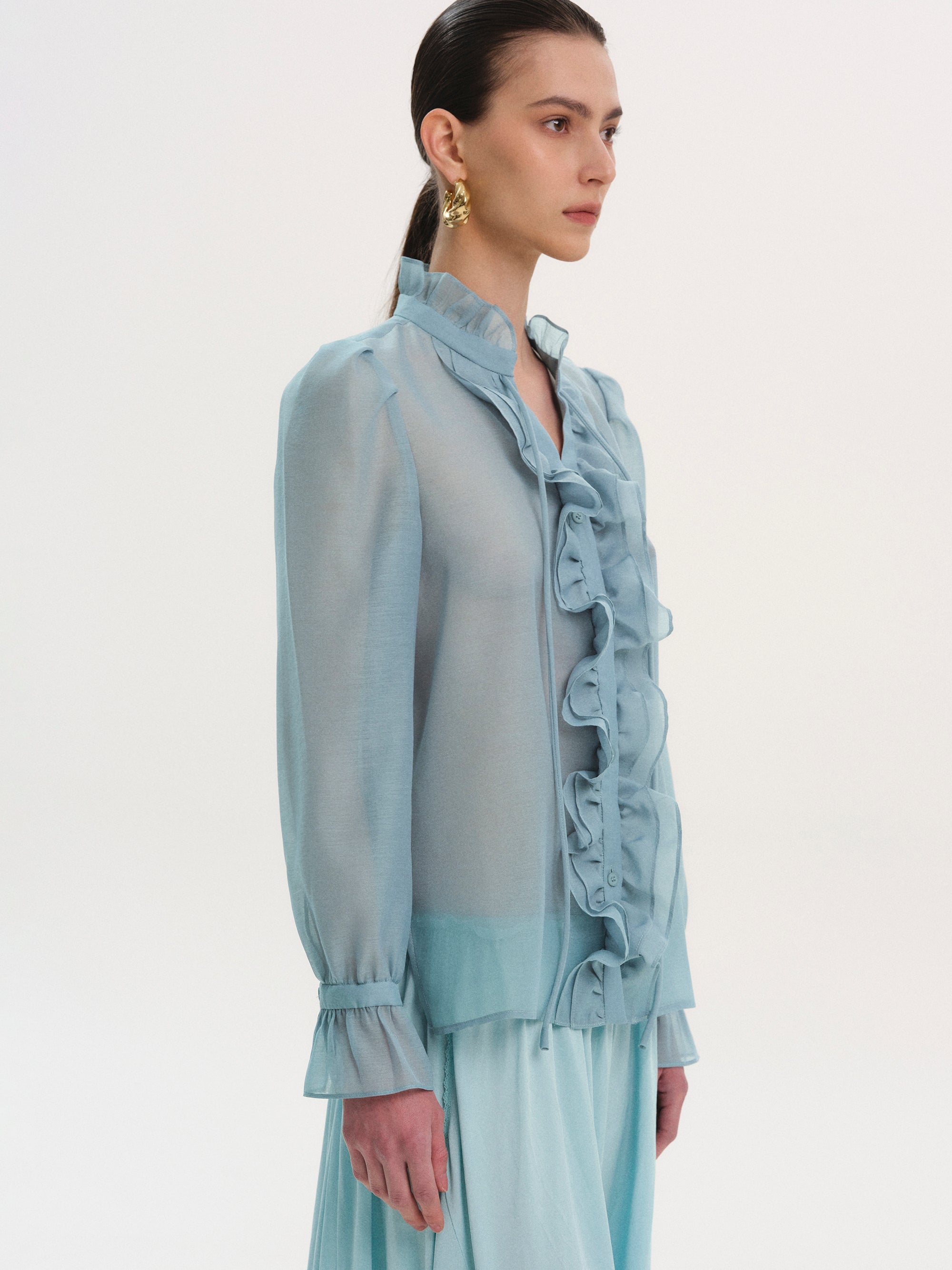 Cascade Organza Shirt, Blue