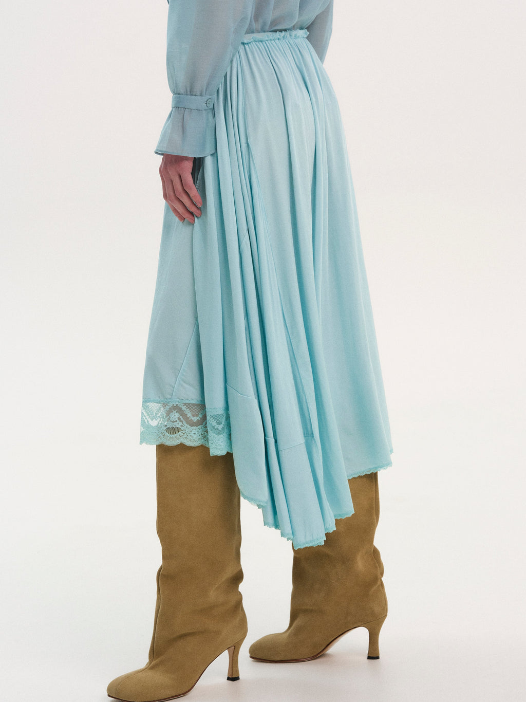 Elasticated Lace-Trim Skirt, Turquoise