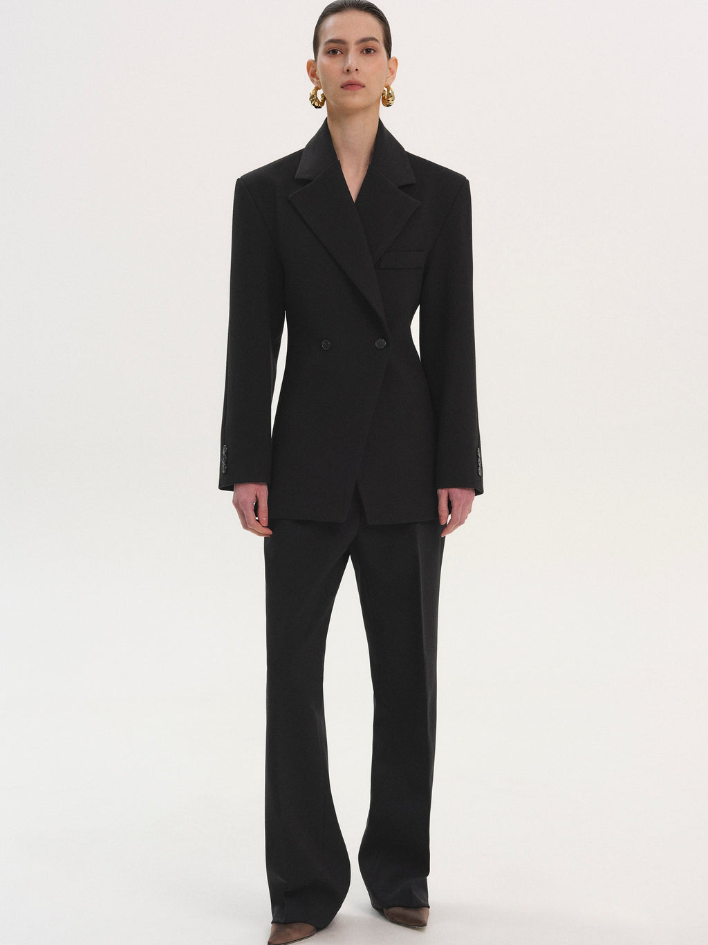 Double Breasted Cinched Blazer, Black