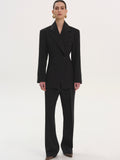 Double Breasted Cinched Blazer, Black