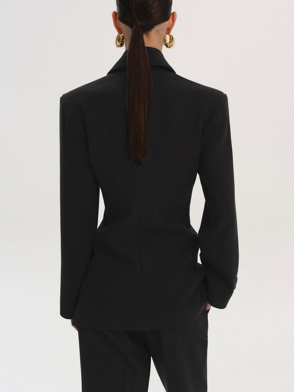 Double Breasted Cinched Blazer, Black