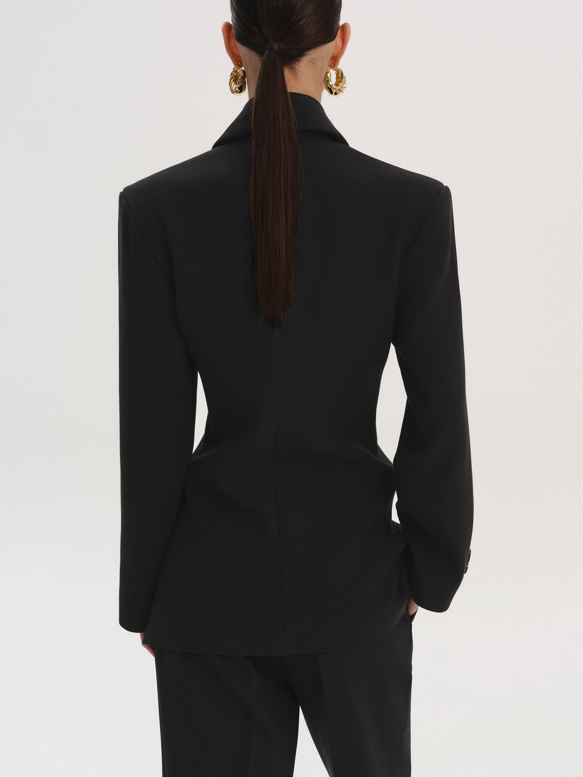 Double Breasted Cinched Blazer, Black