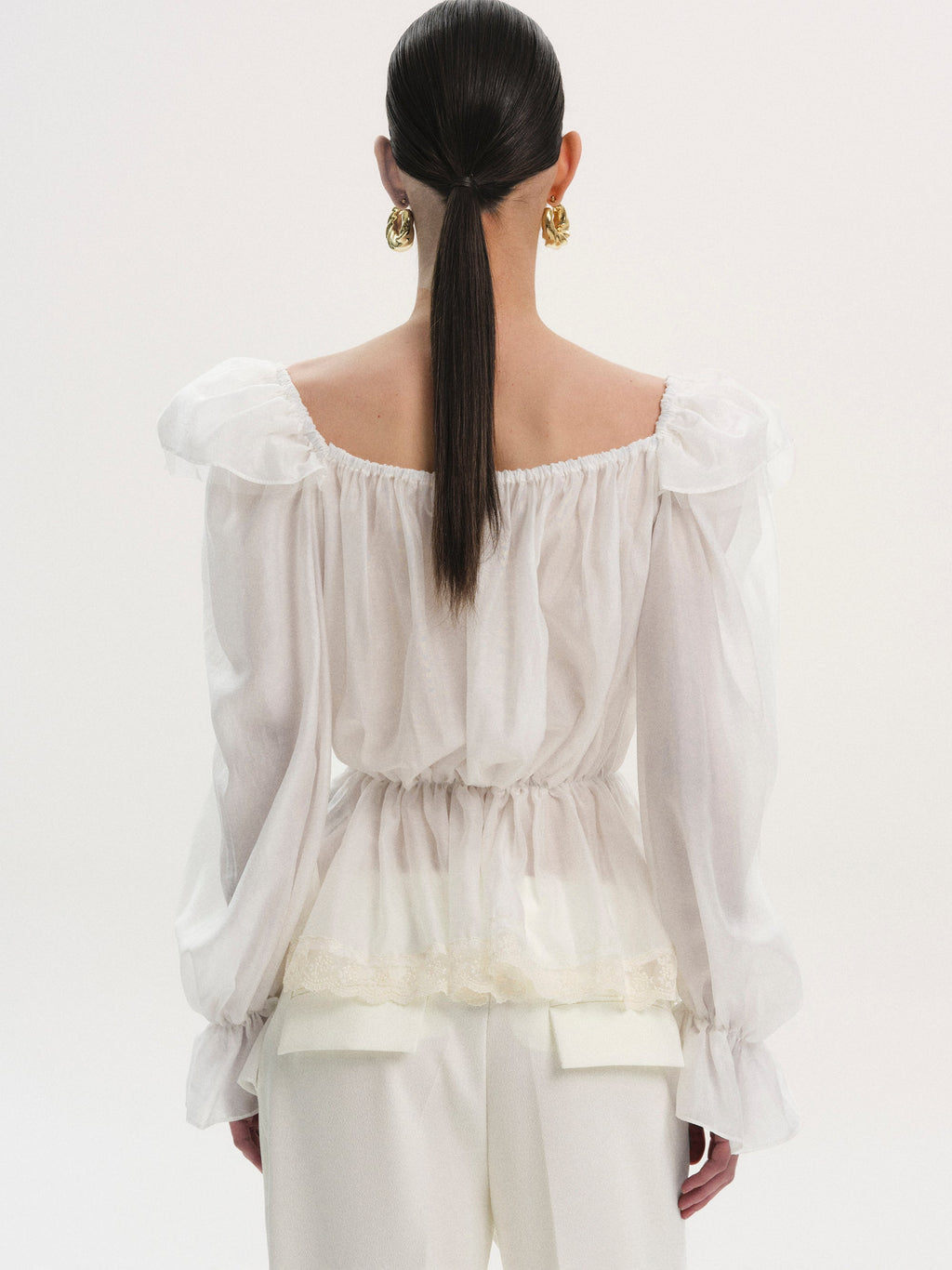 Broderie Lace Ruffle Blouse, Ivory