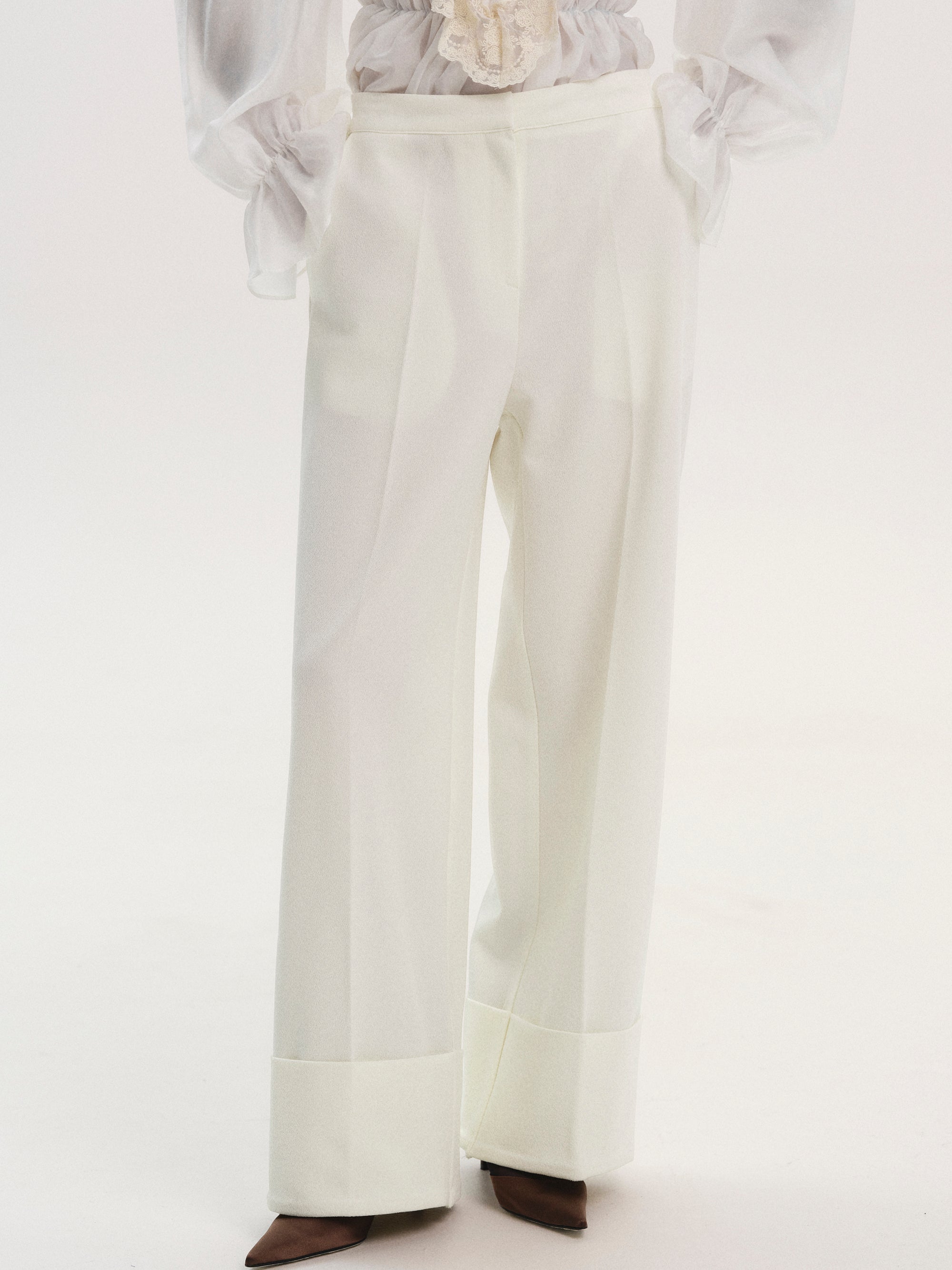Rolled Cuff Trousers, Ivory