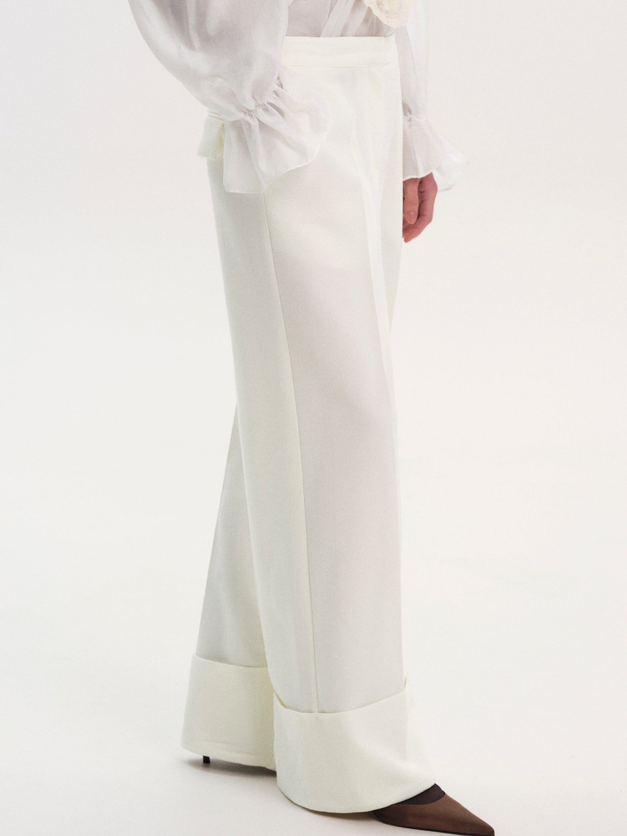 Rolled Cuff Trousers, Ivory