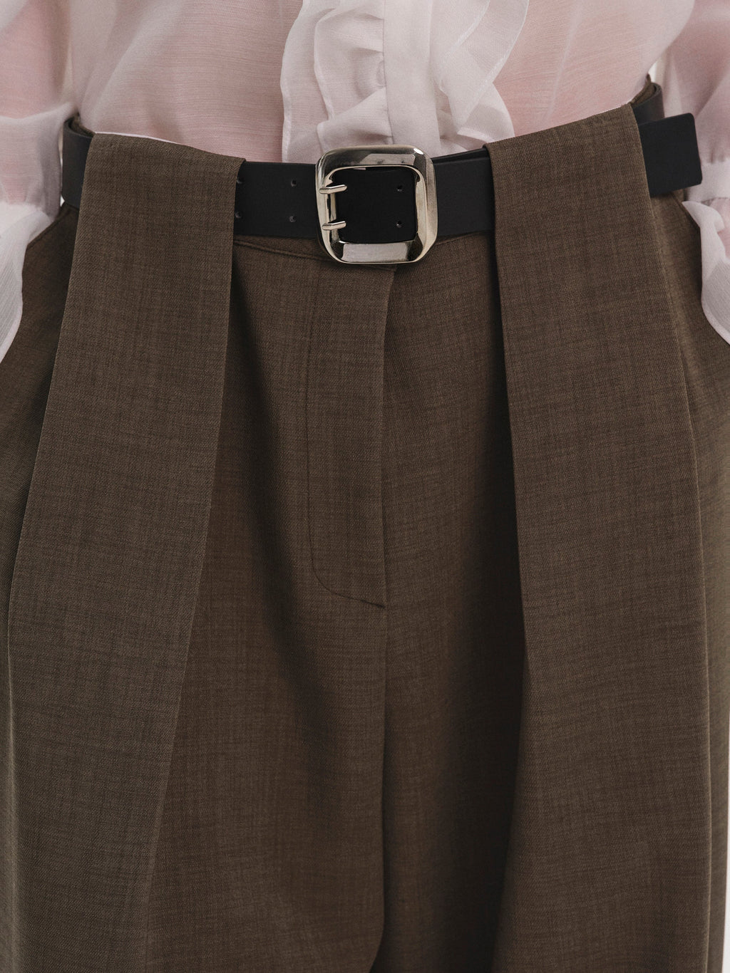 Belted Tuck Trousers, Brown
