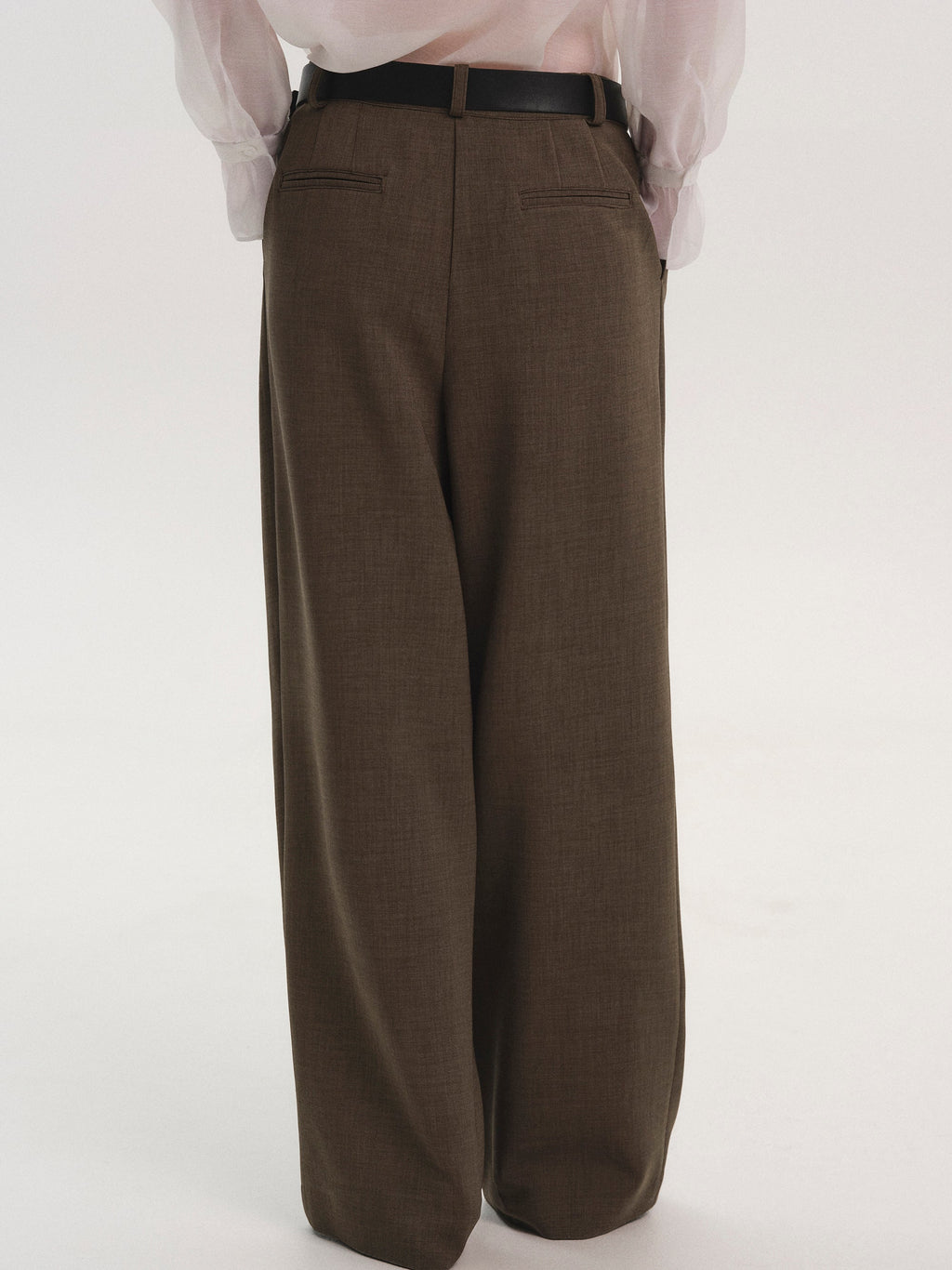Belted Tuck Trousers, Brown