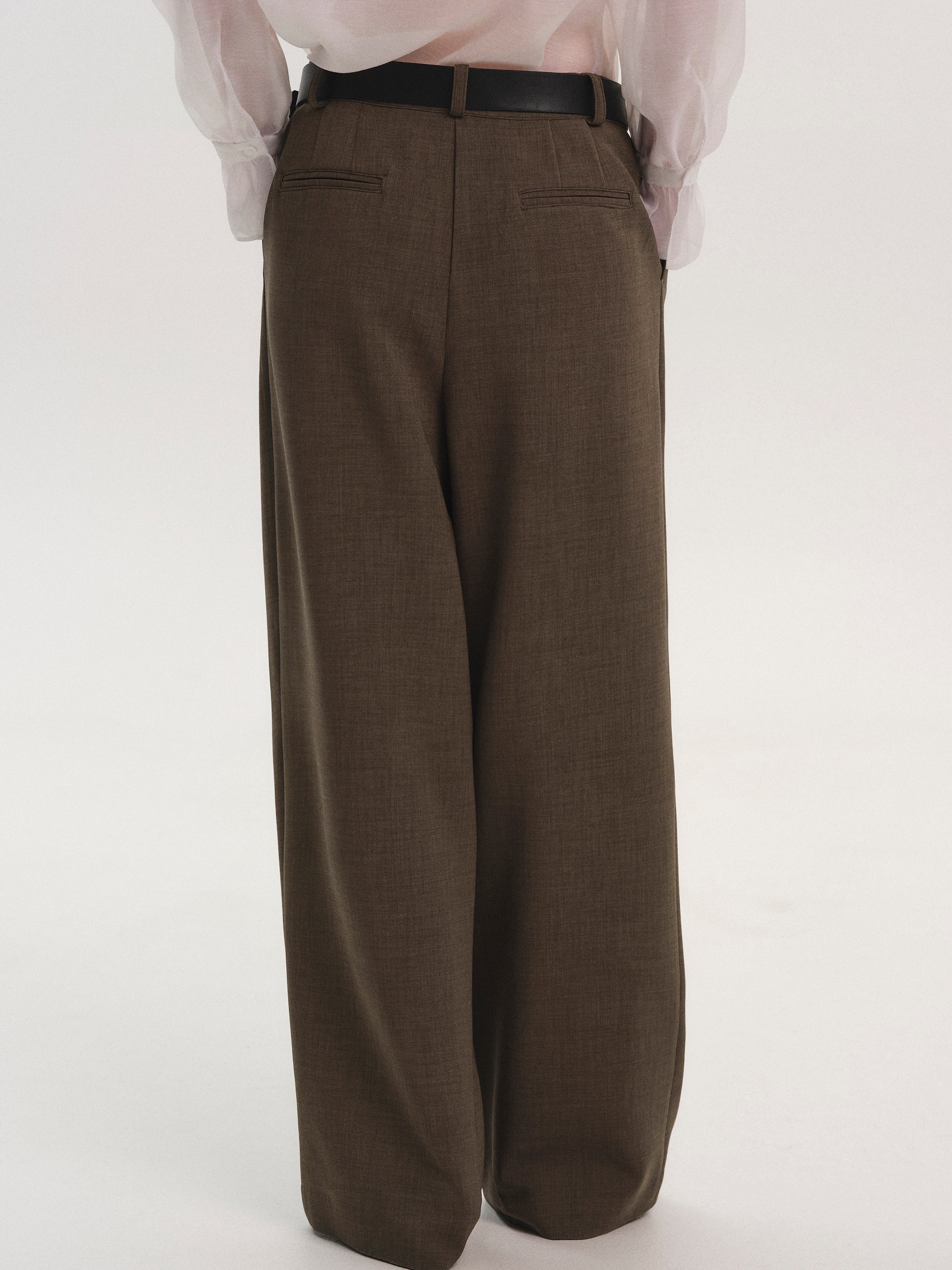 Belted Tuck Trousers, Brown