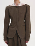 Boat Neck Cinched Blazer, Brown