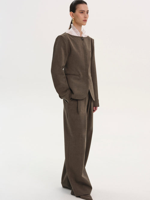 Boat Neck Cinched Blazer, Brown