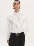 Flounce-Trimmed Blouse, White