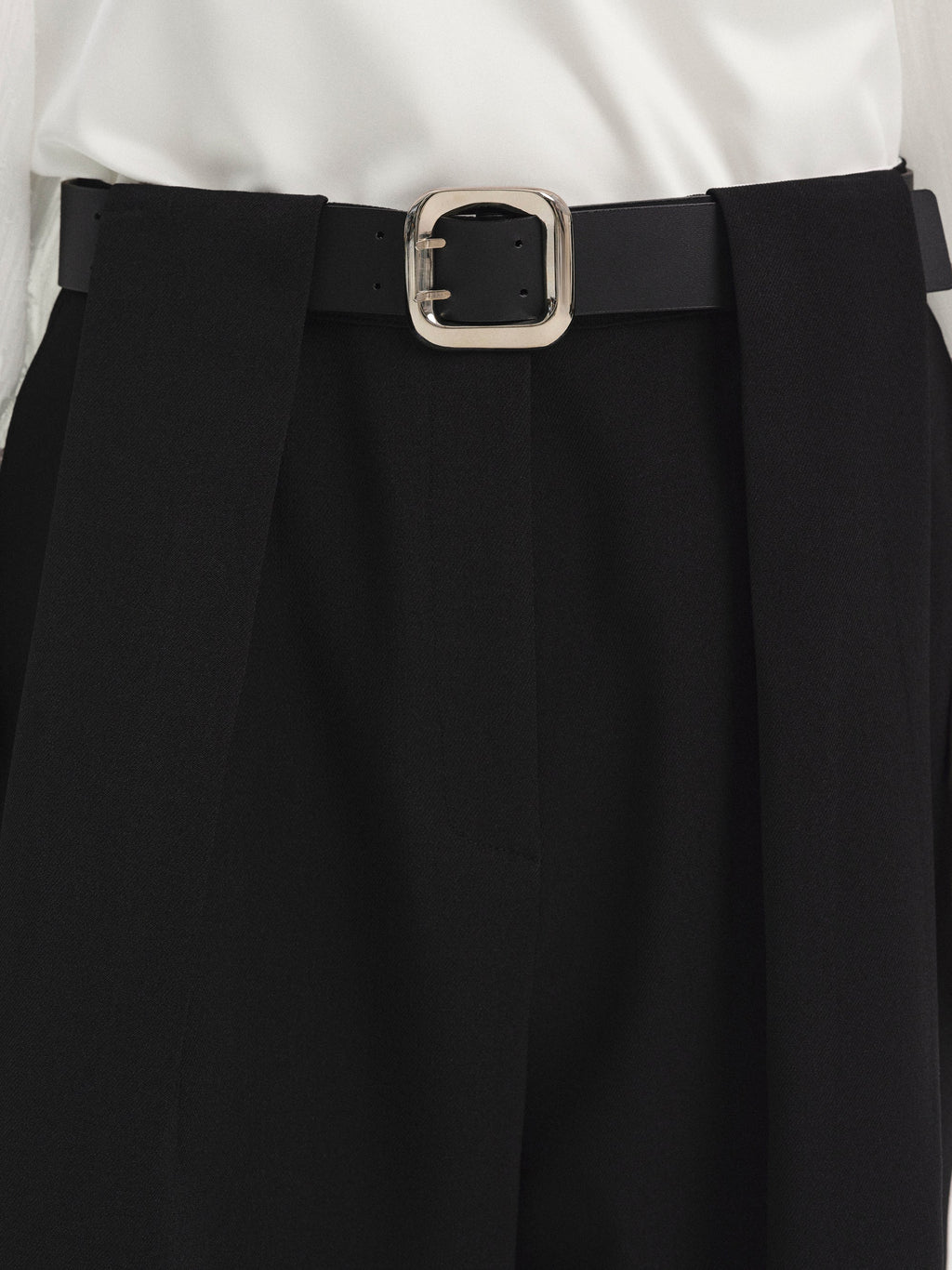 Belted Tuck Trousers, Black
