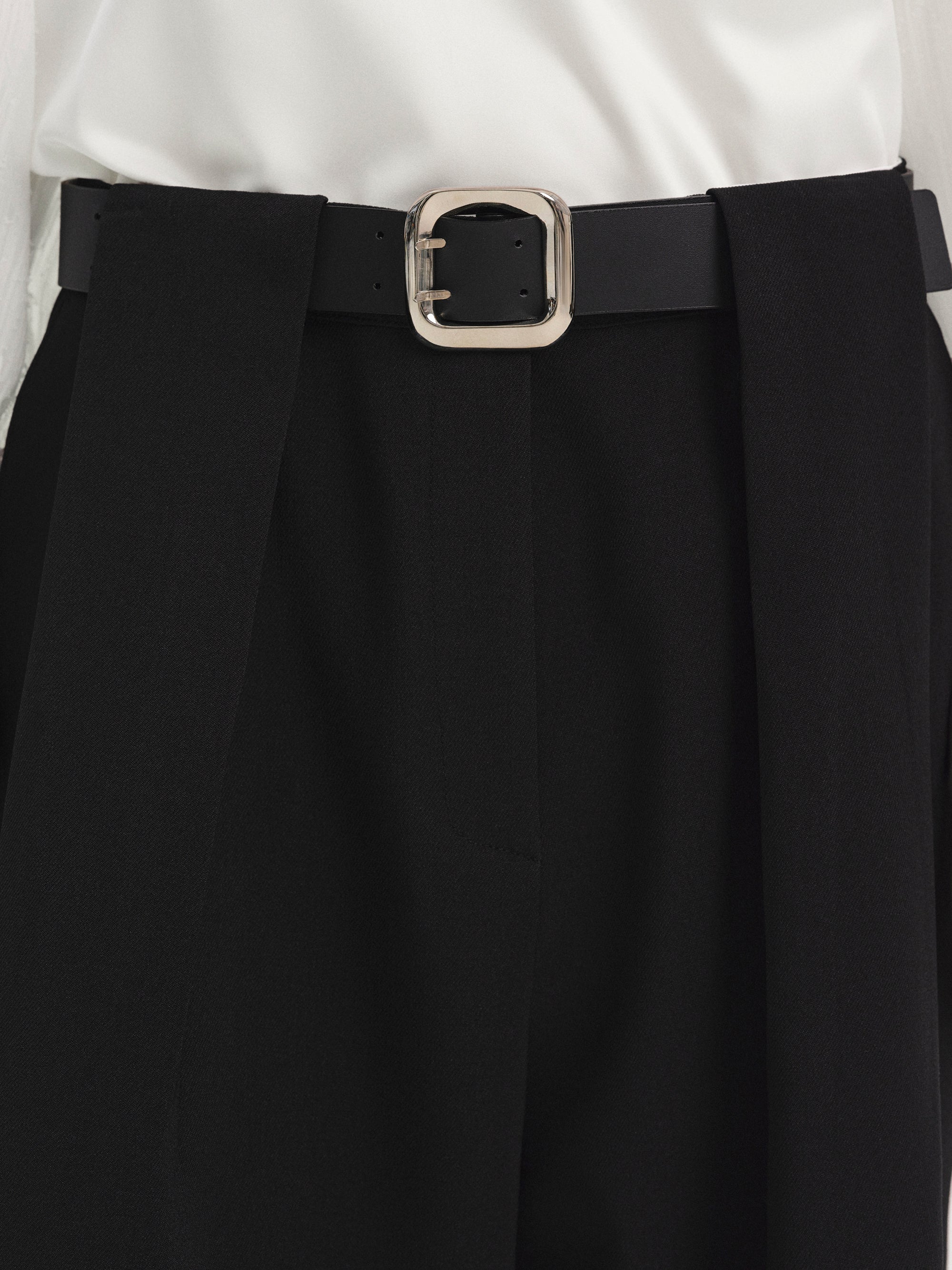 Belted Tuck Trousers, Black
