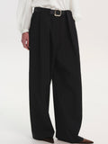 Belted Tuck Trousers, Black