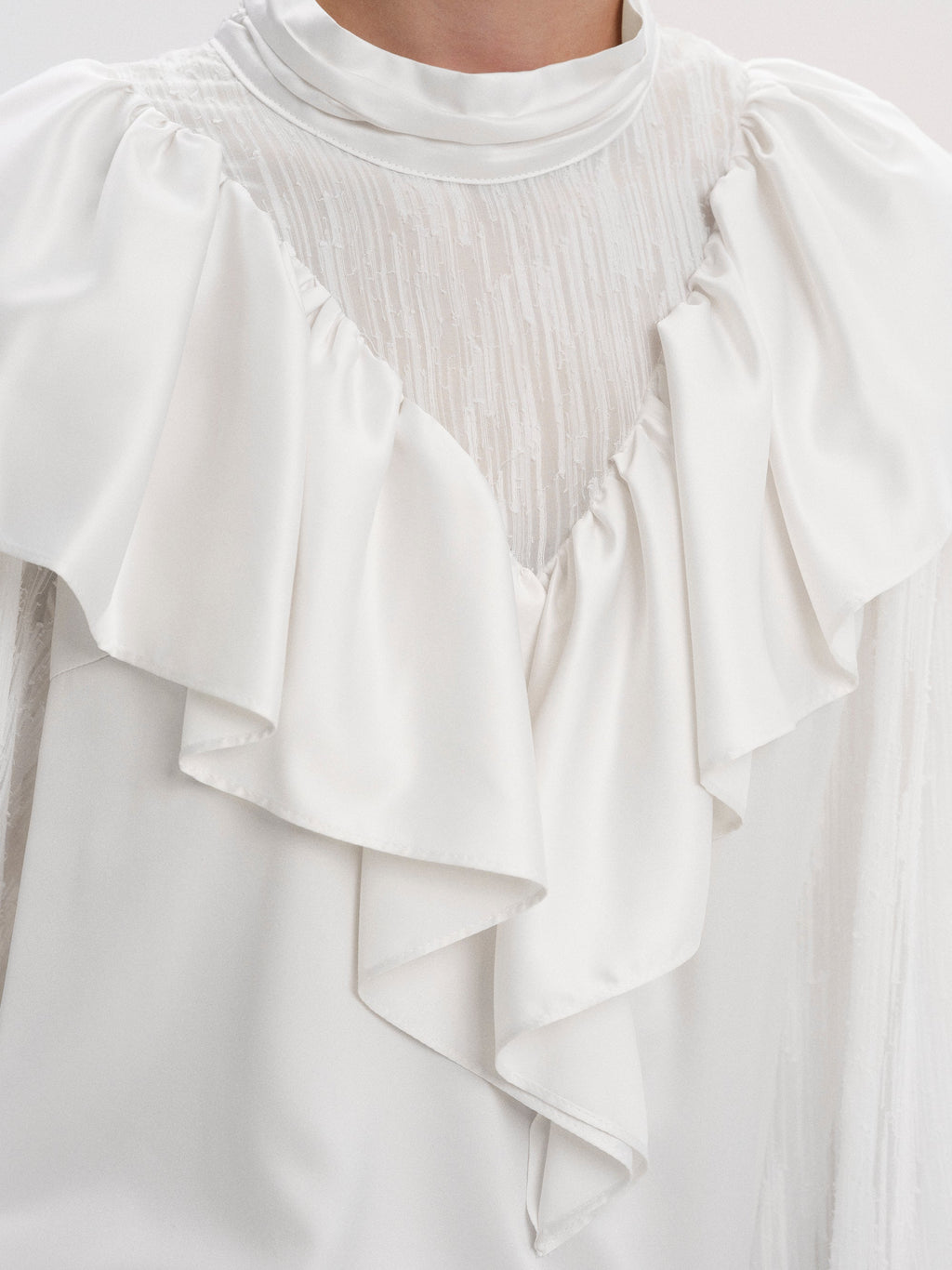 Flounce-Trimmed Blouse, White
