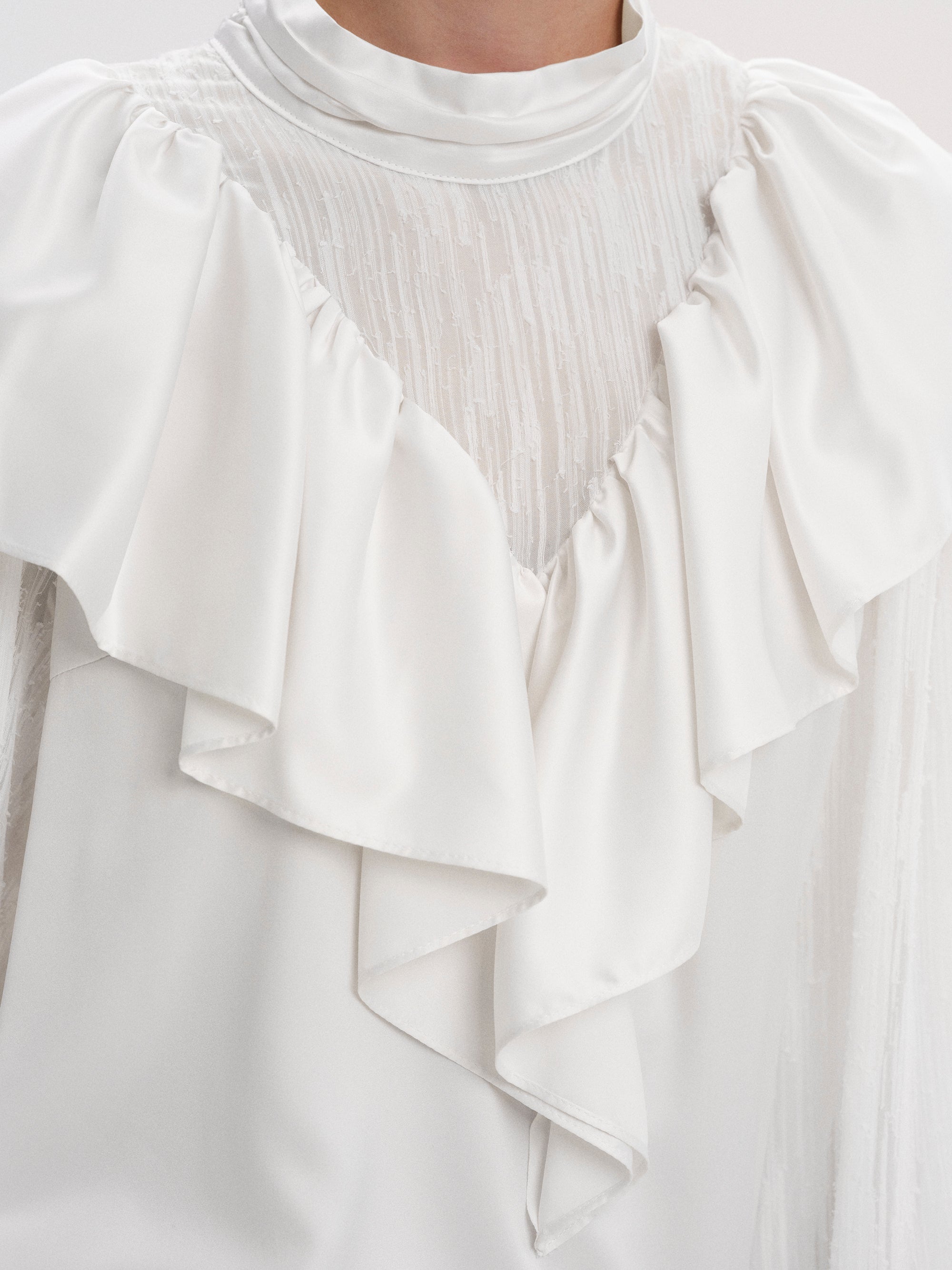 Flounce-Trimmed Blouse, White