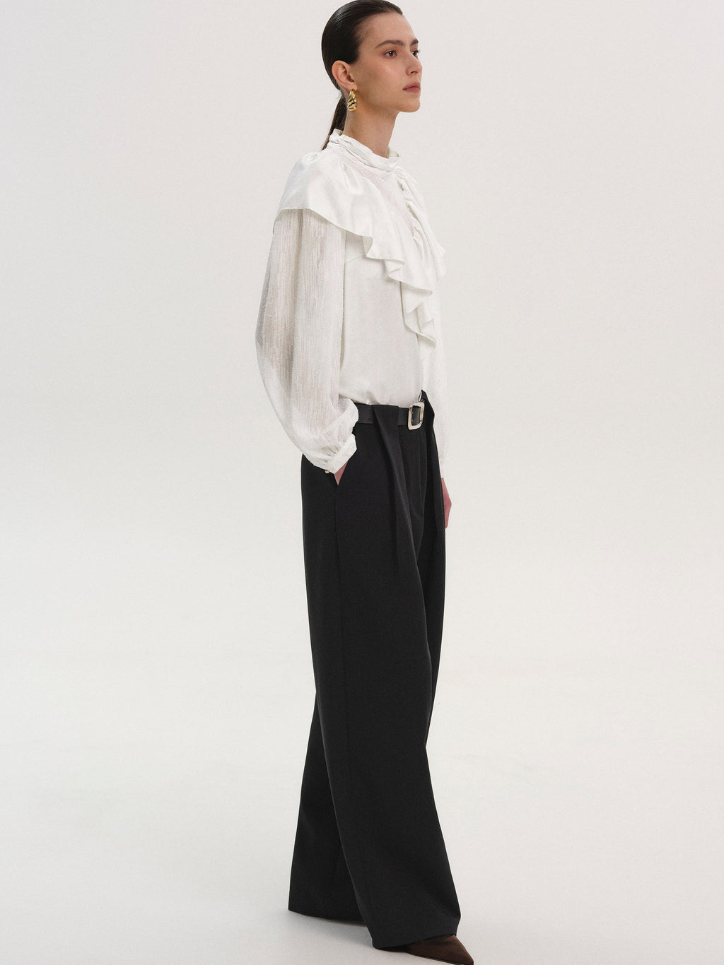 Belted Tuck Trousers, Black