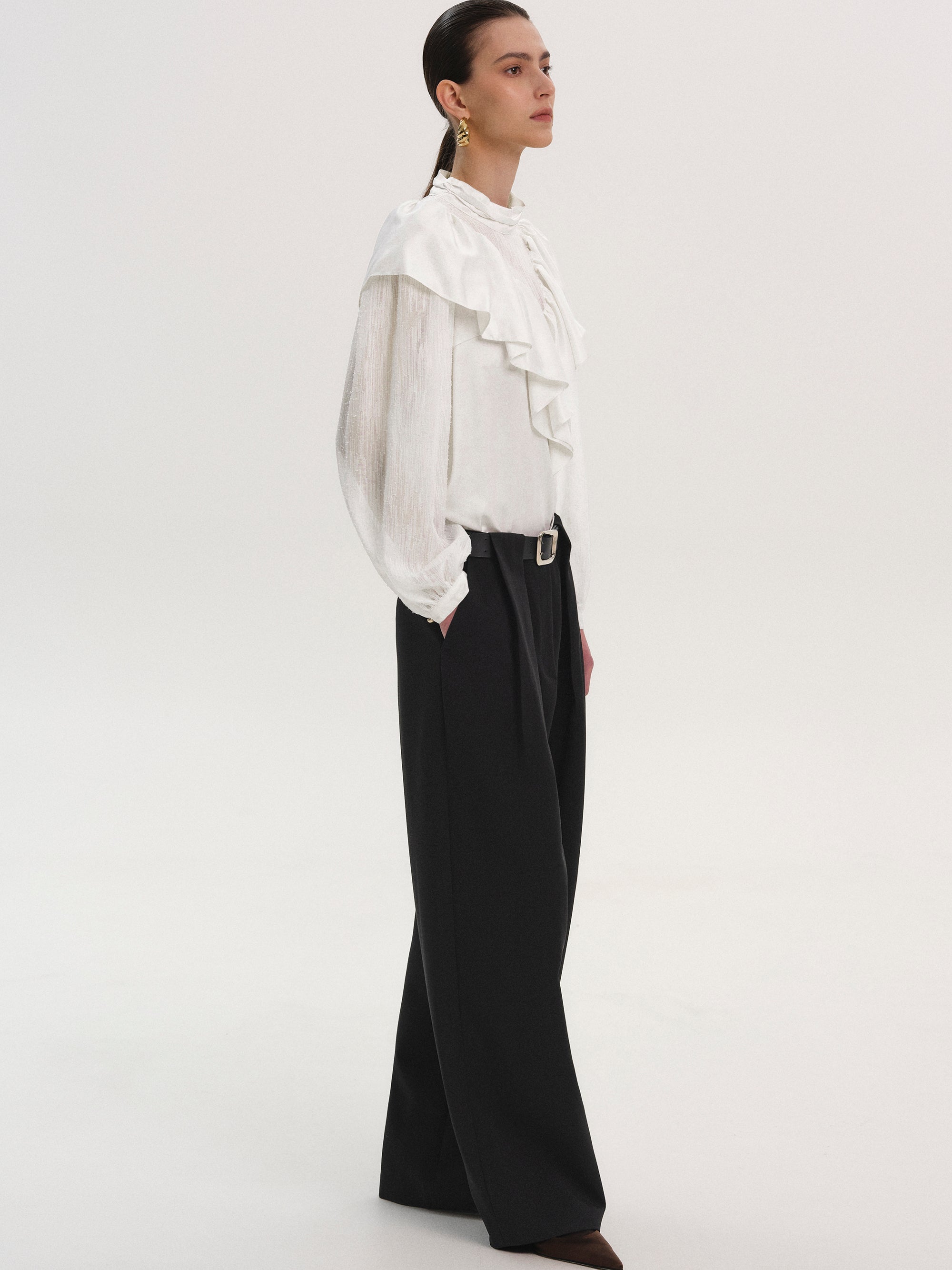 Belted Tuck Trousers, Black