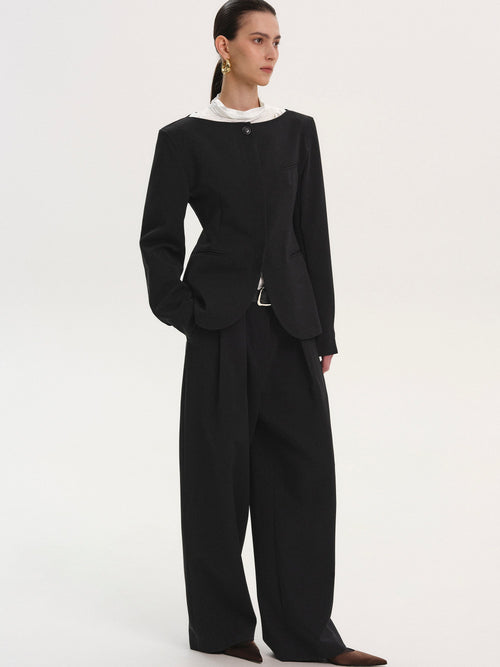 Boat Neck Cinched Blazer, Black