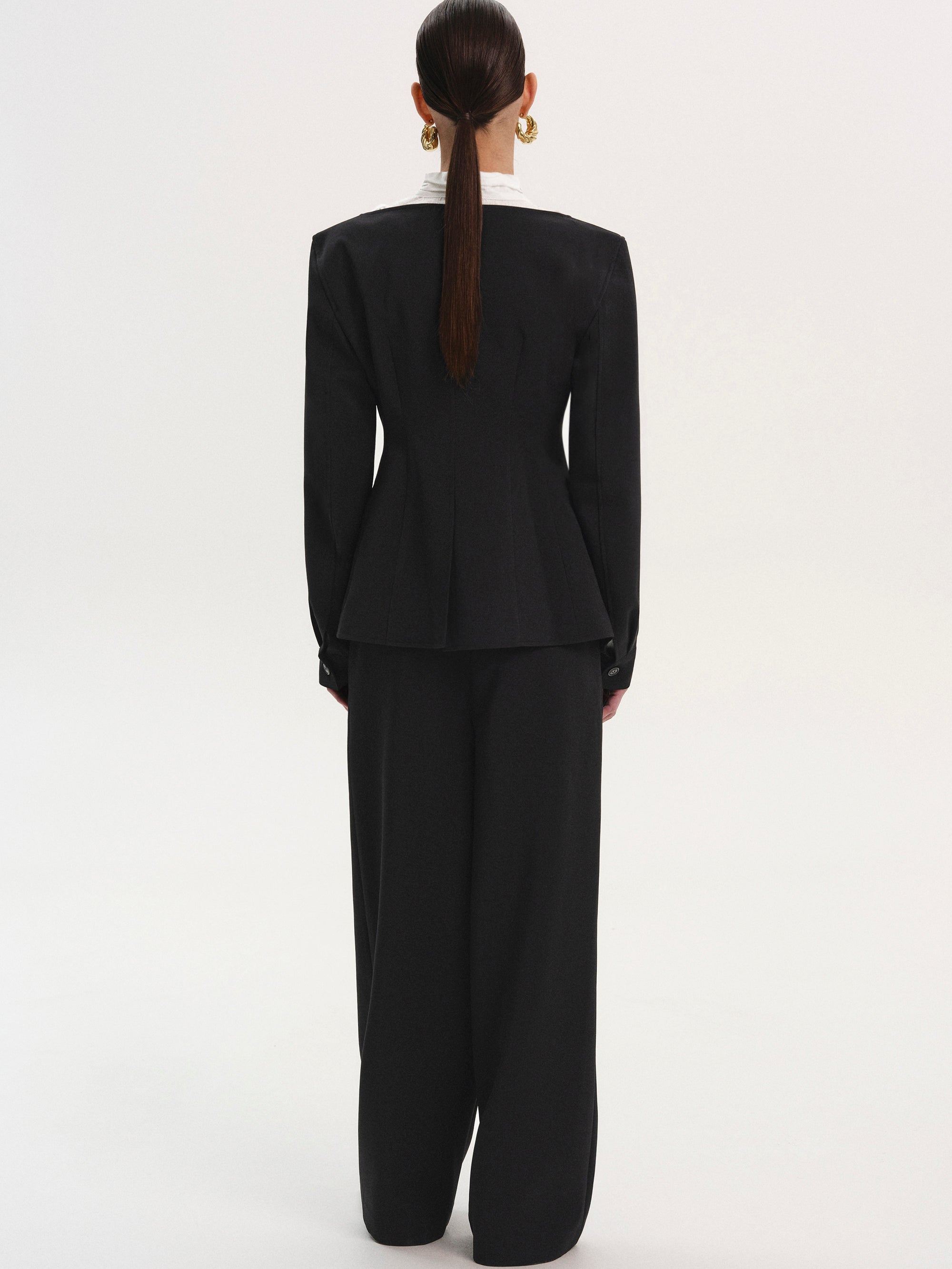 Boat Neck Cinched Blazer, Black