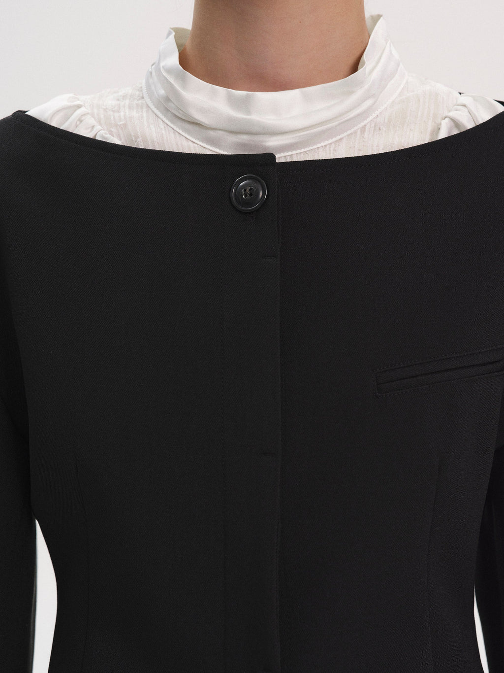 Boat Neck Cinched Blazer, Black