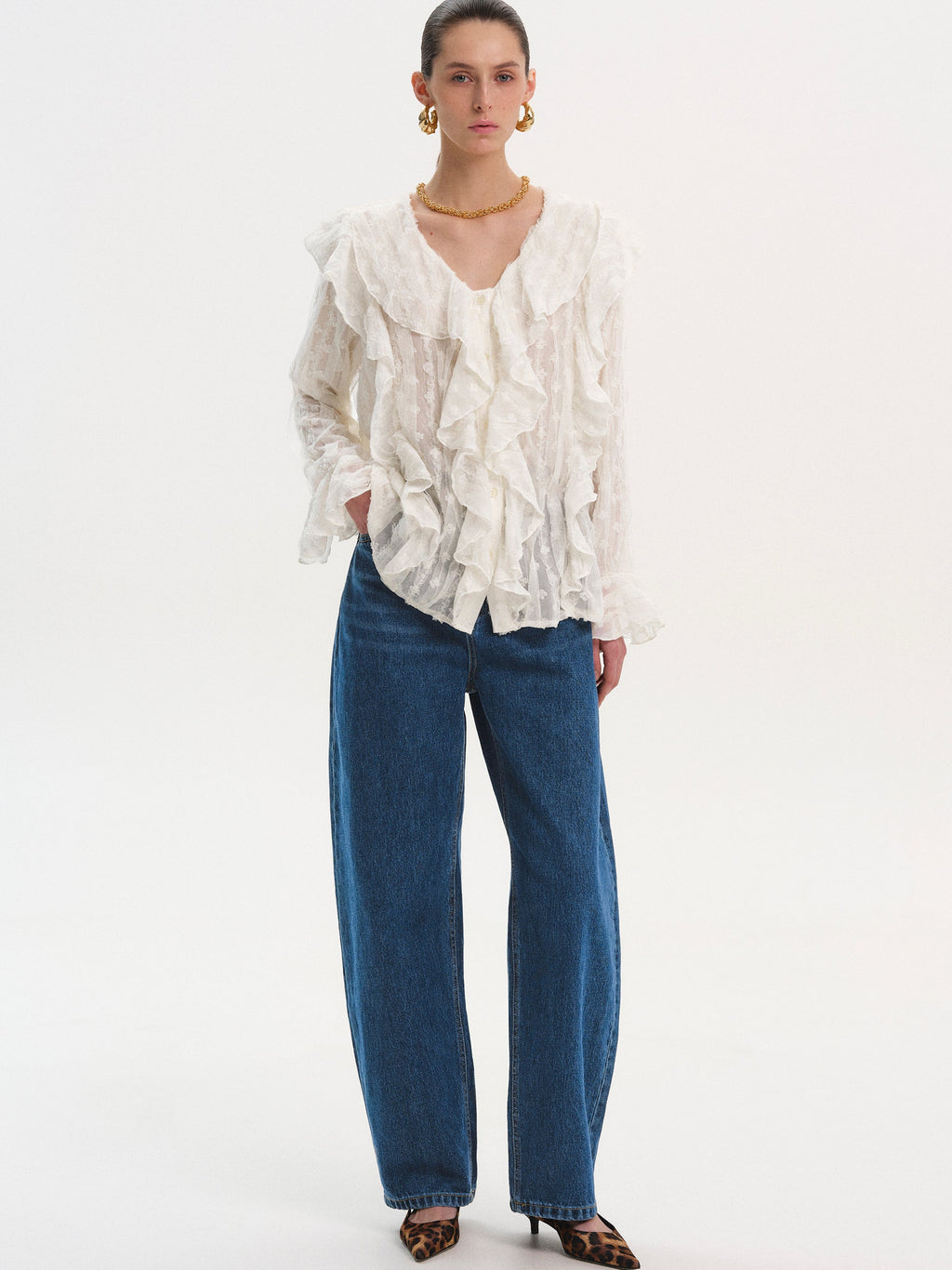 Ruffle Georgette Blouse, Ivory