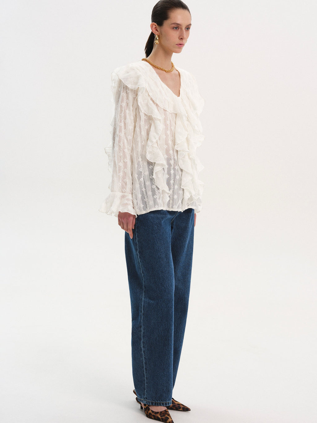 Ruffle Georgette Blouse, Ivory
