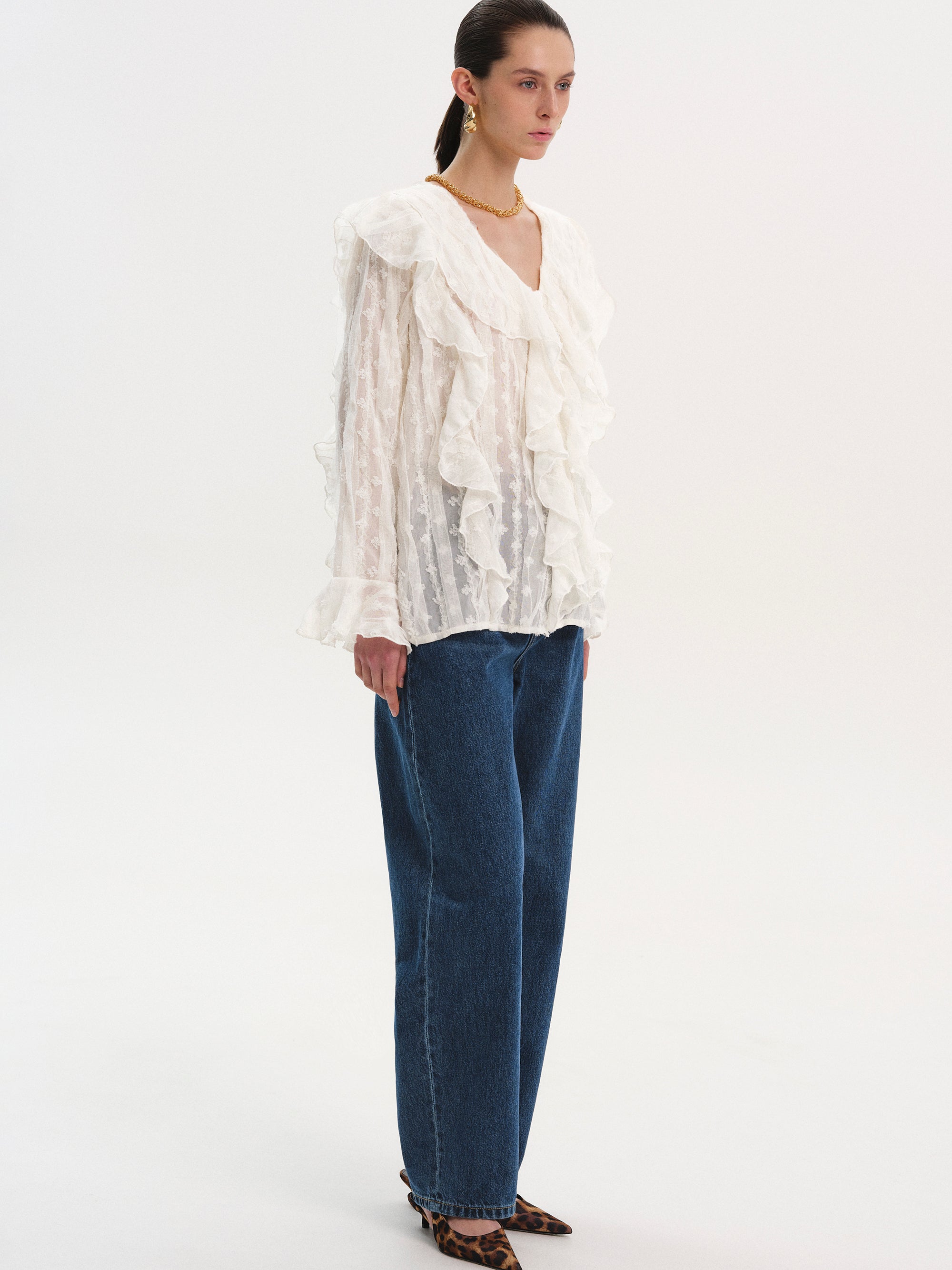 Ruffle Georgette Blouse, Ivory