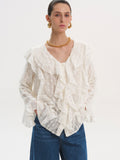 Ruffle Georgette Blouse, Ivory