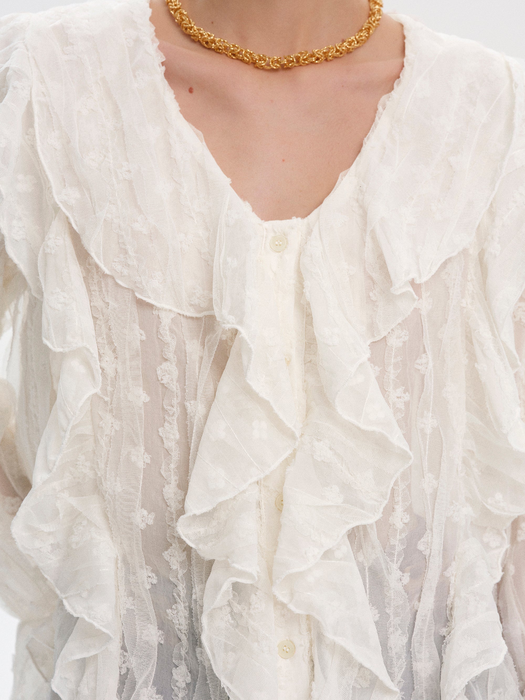 Ruffle Georgette Blouse, Ivory