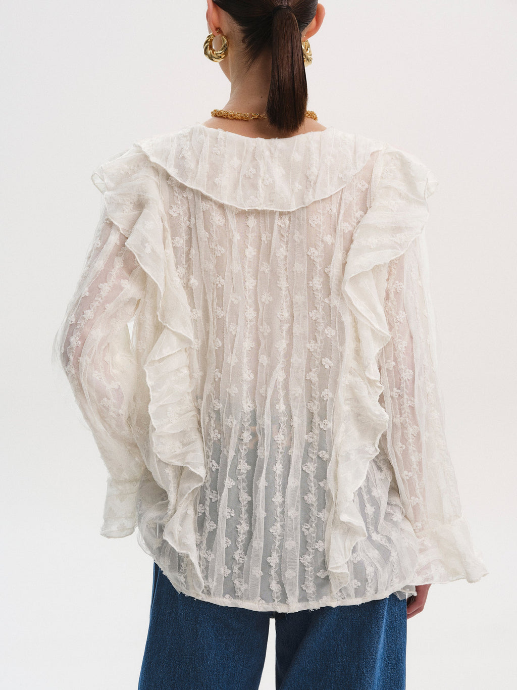 Ruffle Georgette Blouse, Ivory