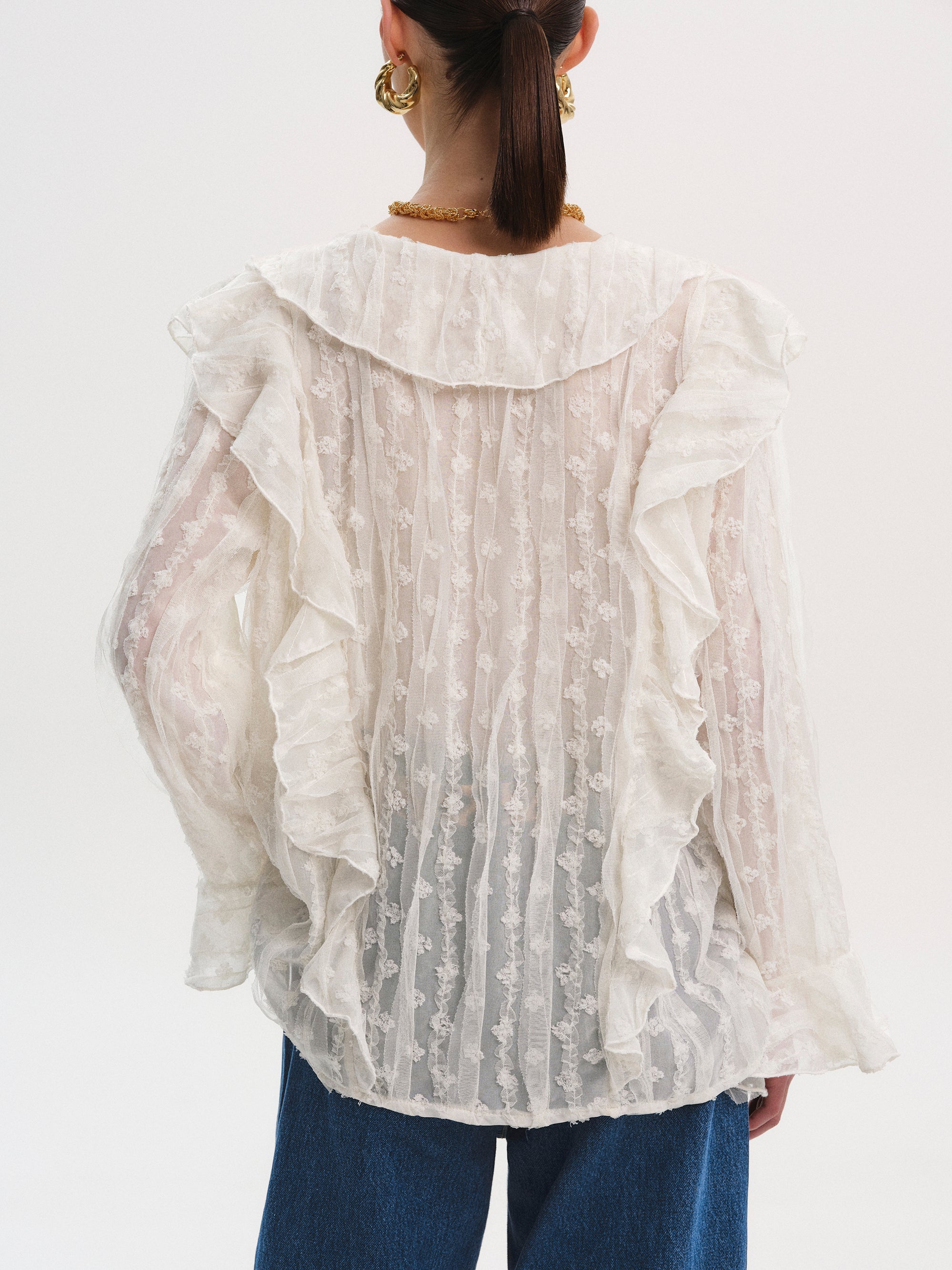 Ruffle Georgette Blouse, Ivory