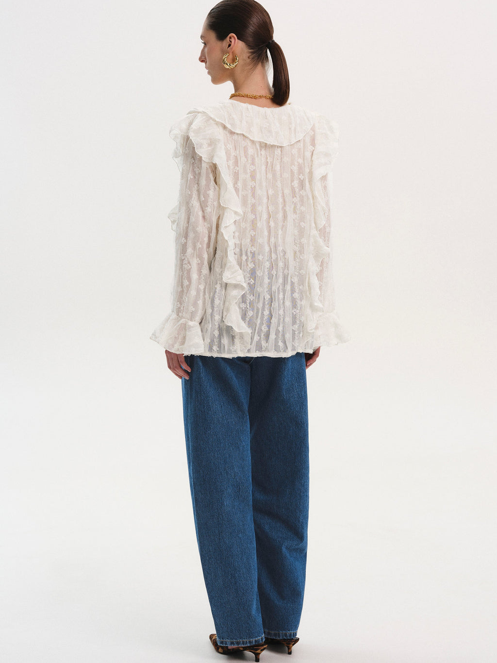 Ruffle Georgette Blouse, Ivory
