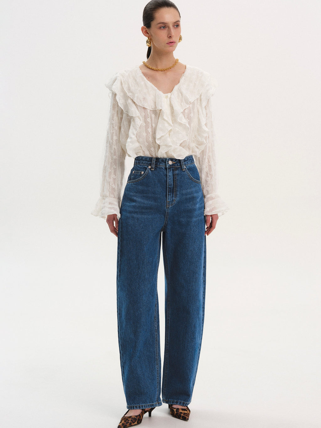 Mid Rise Barrel Jeans, Blue