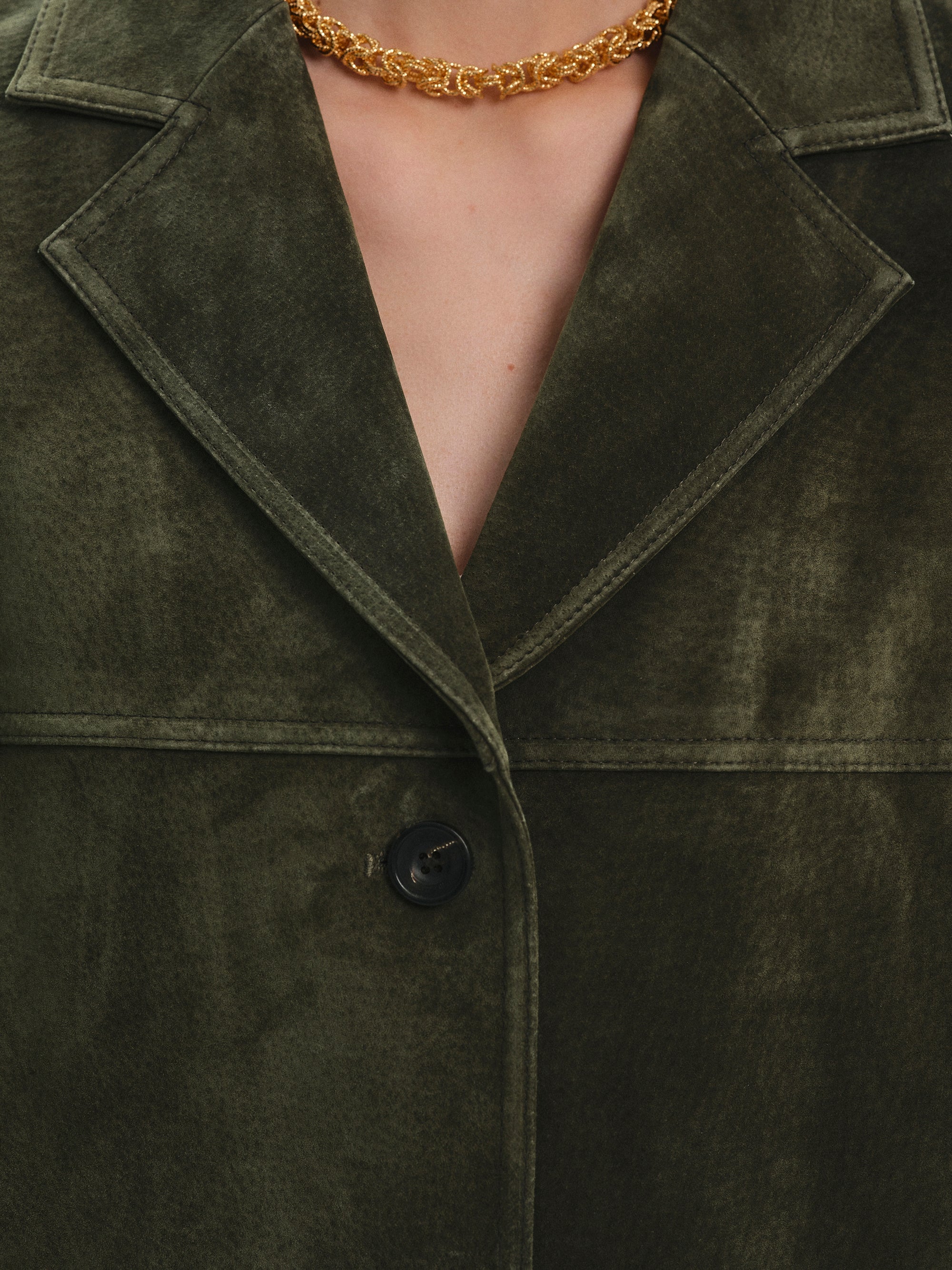 Single-Breasted Suede Blazer, Khaki