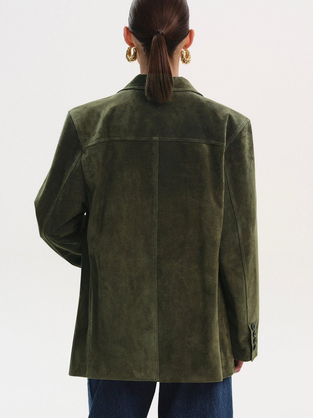 Single-Breasted Suede Blazer, Khaki