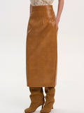Faux-Leather Pencil Skirt, Brown