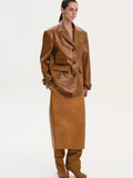 Longline Faux-Leather Jacket, Brown