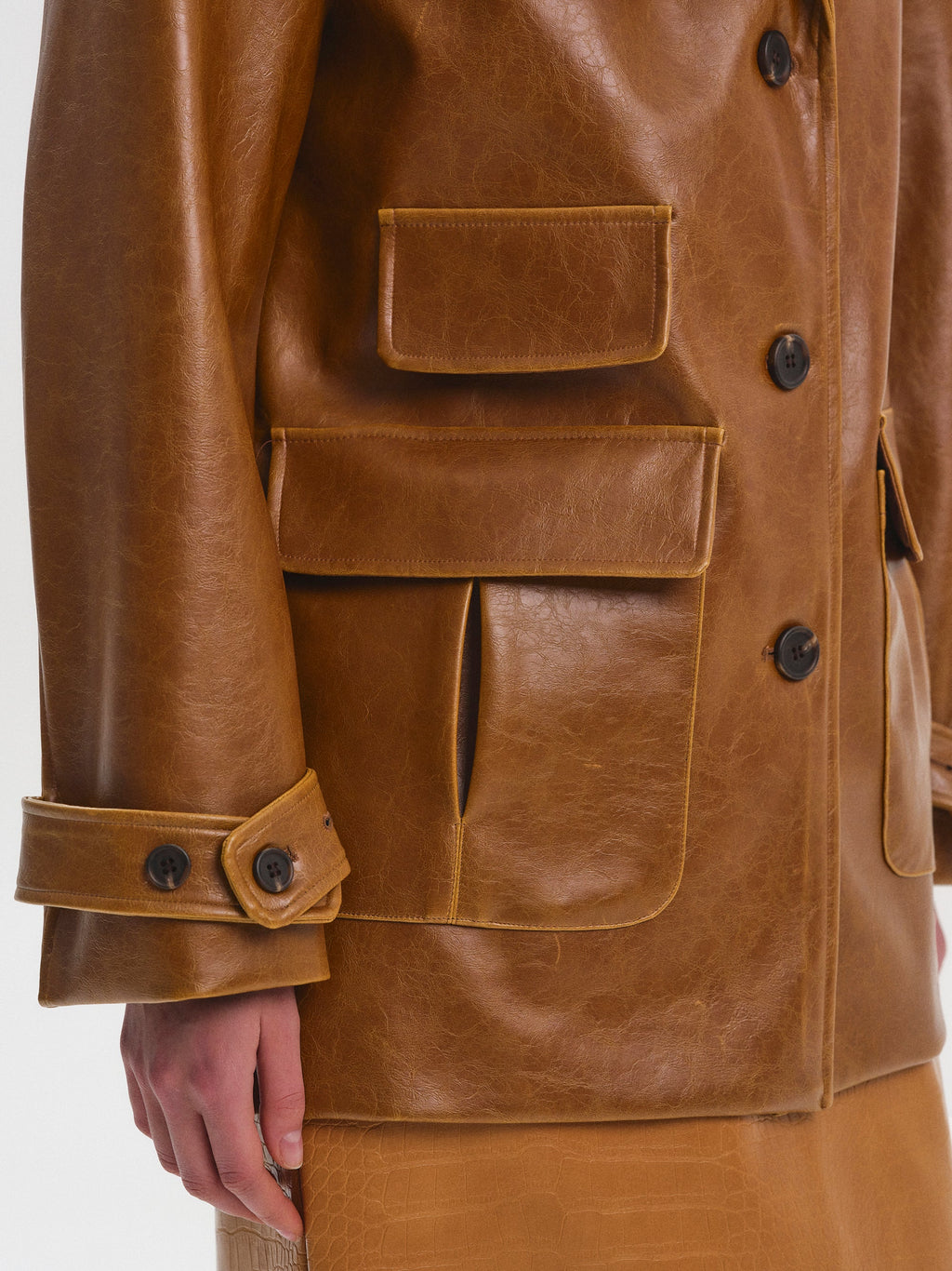 Longline Faux-Leather Jacket, Brown
