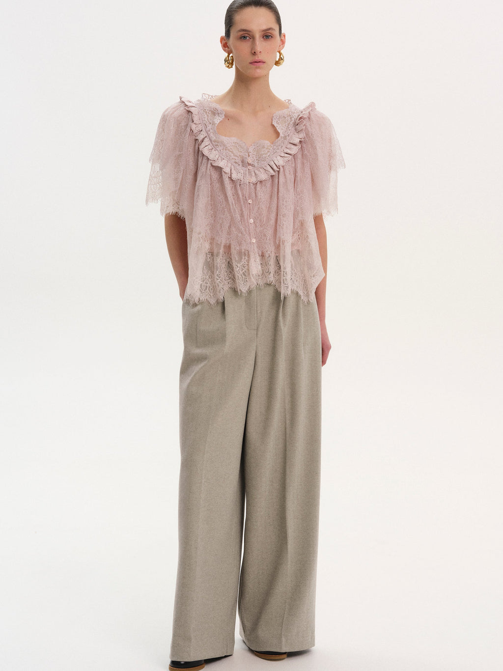 Lace Tiered Blouse, Pink