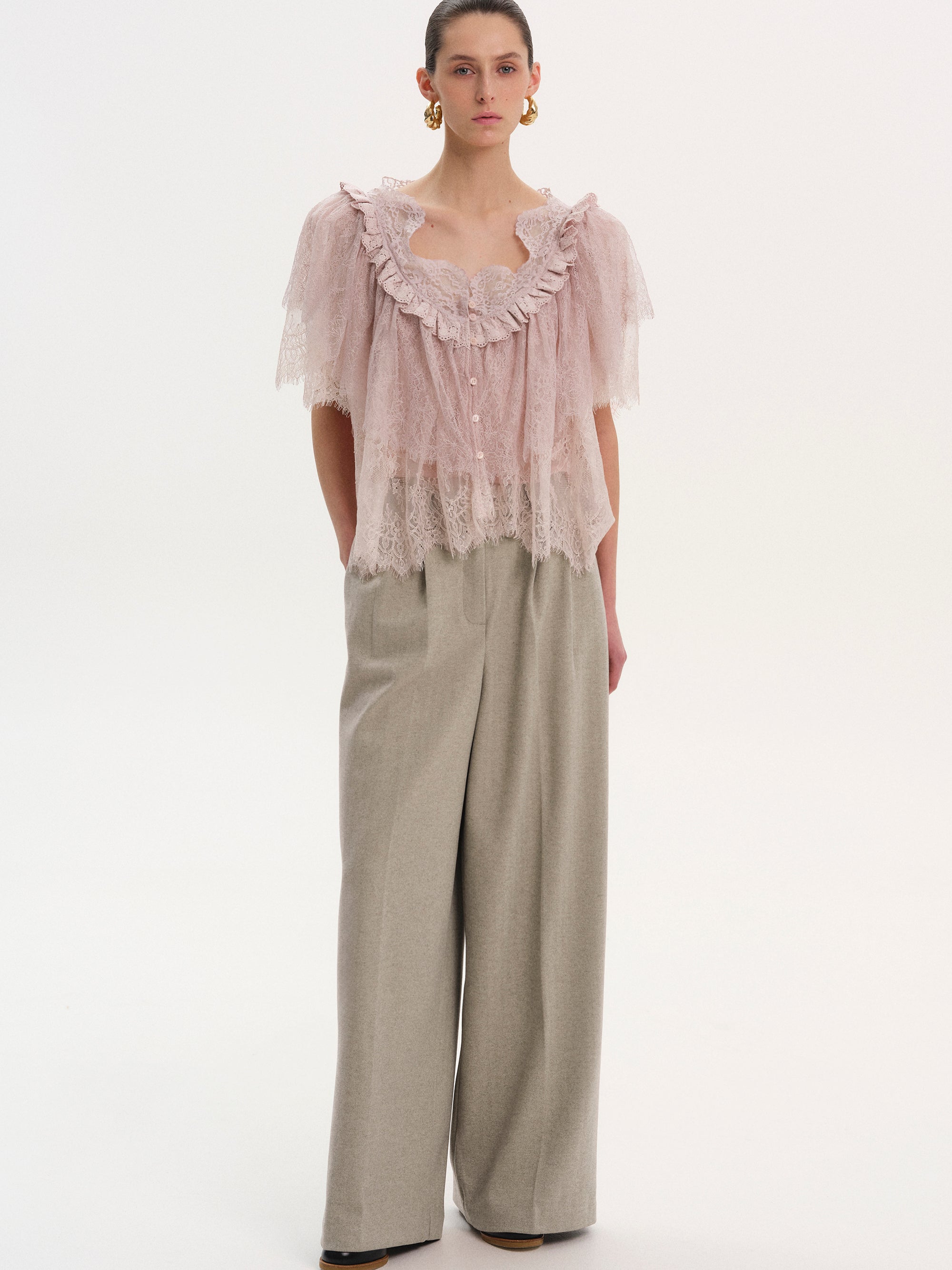 Lace Tiered Blouse, Pink