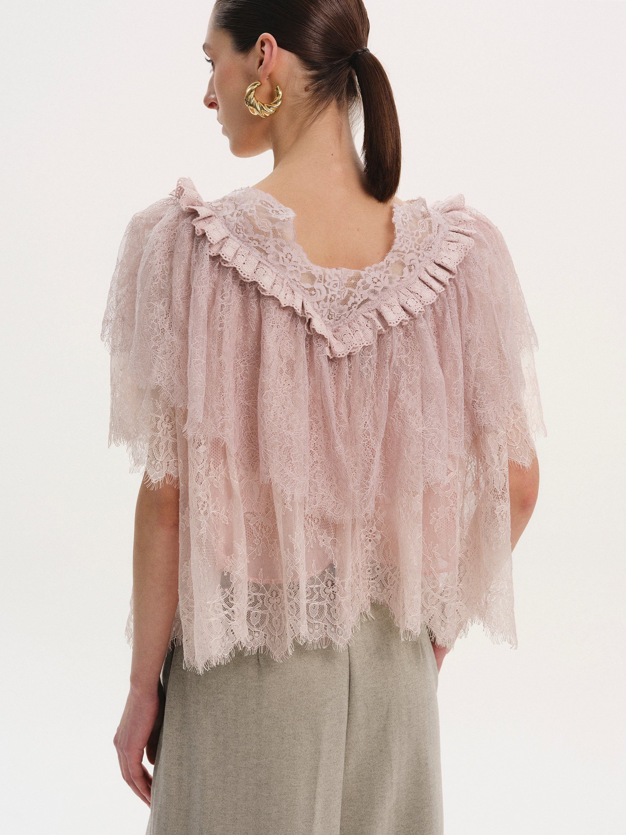 Lace Tiered Blouse, Pink