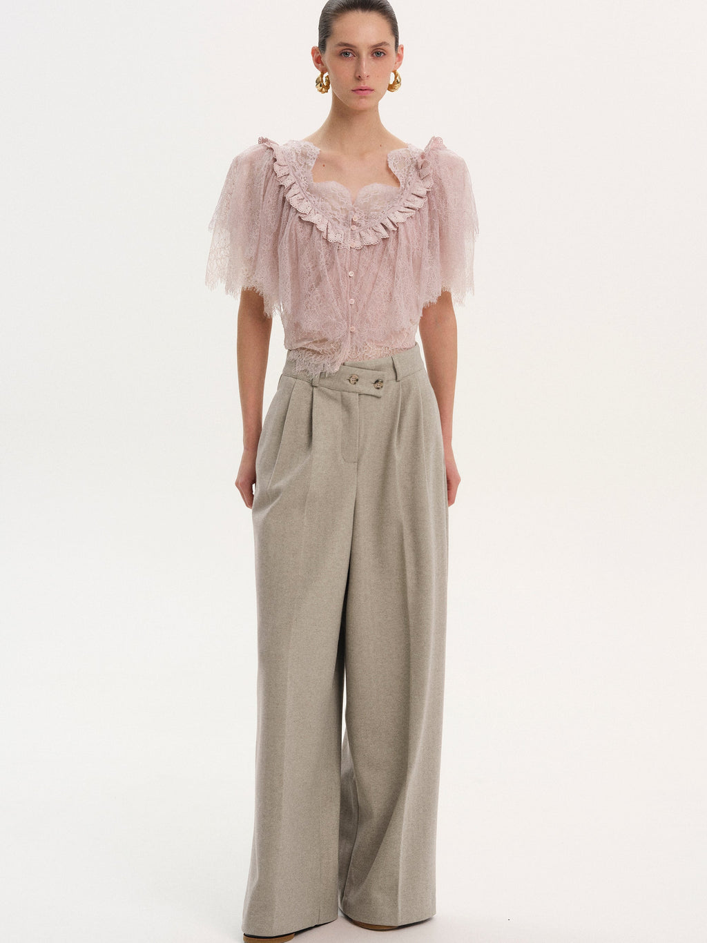 Wrap Button Trousers, Taupe
