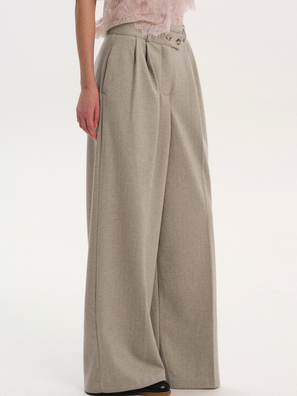 Wrap Button Trousers, Taupe