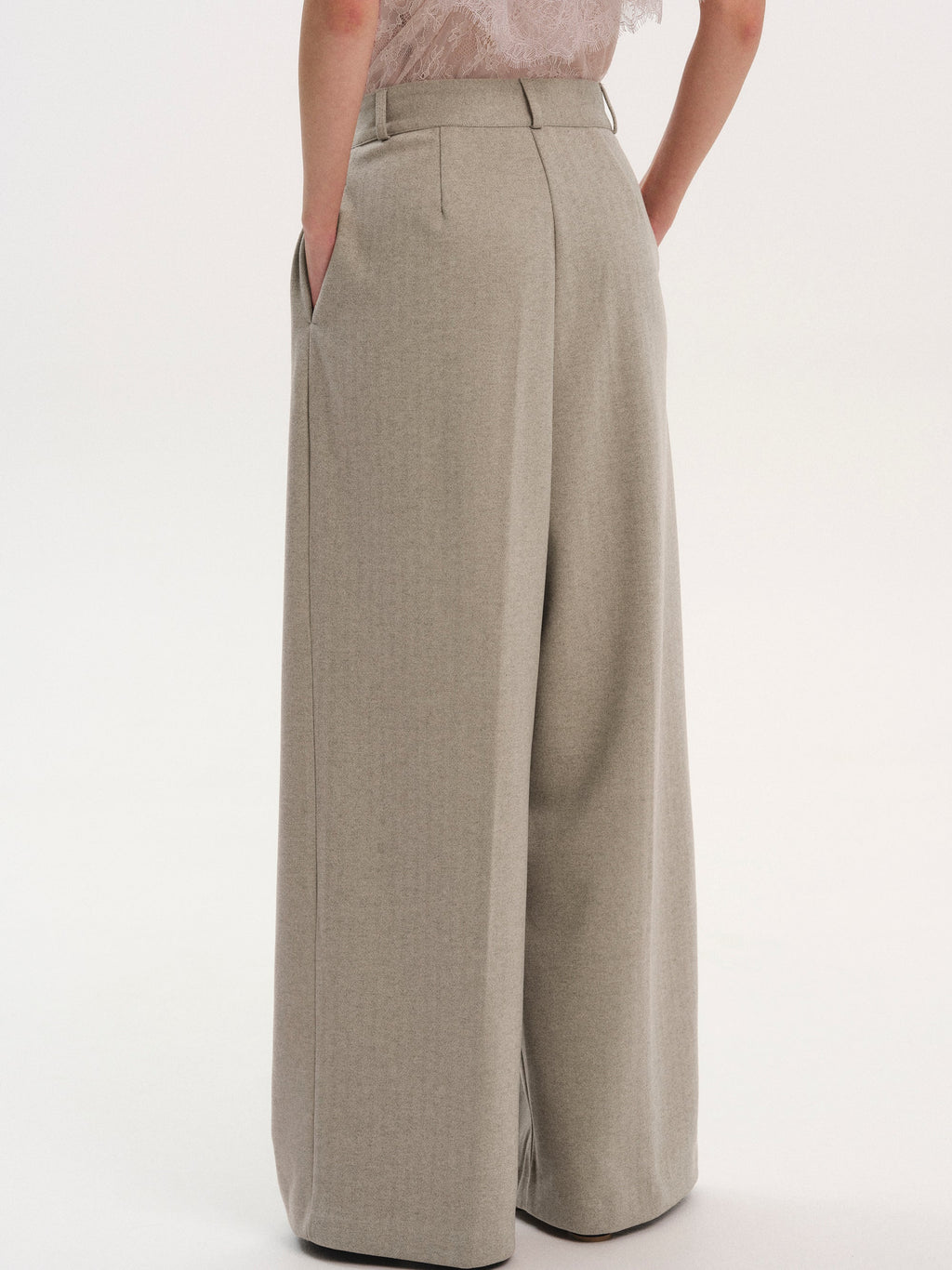 Wrap Button Trousers, Taupe