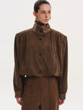 Ruched Suede Bomber, Burnt Umber
