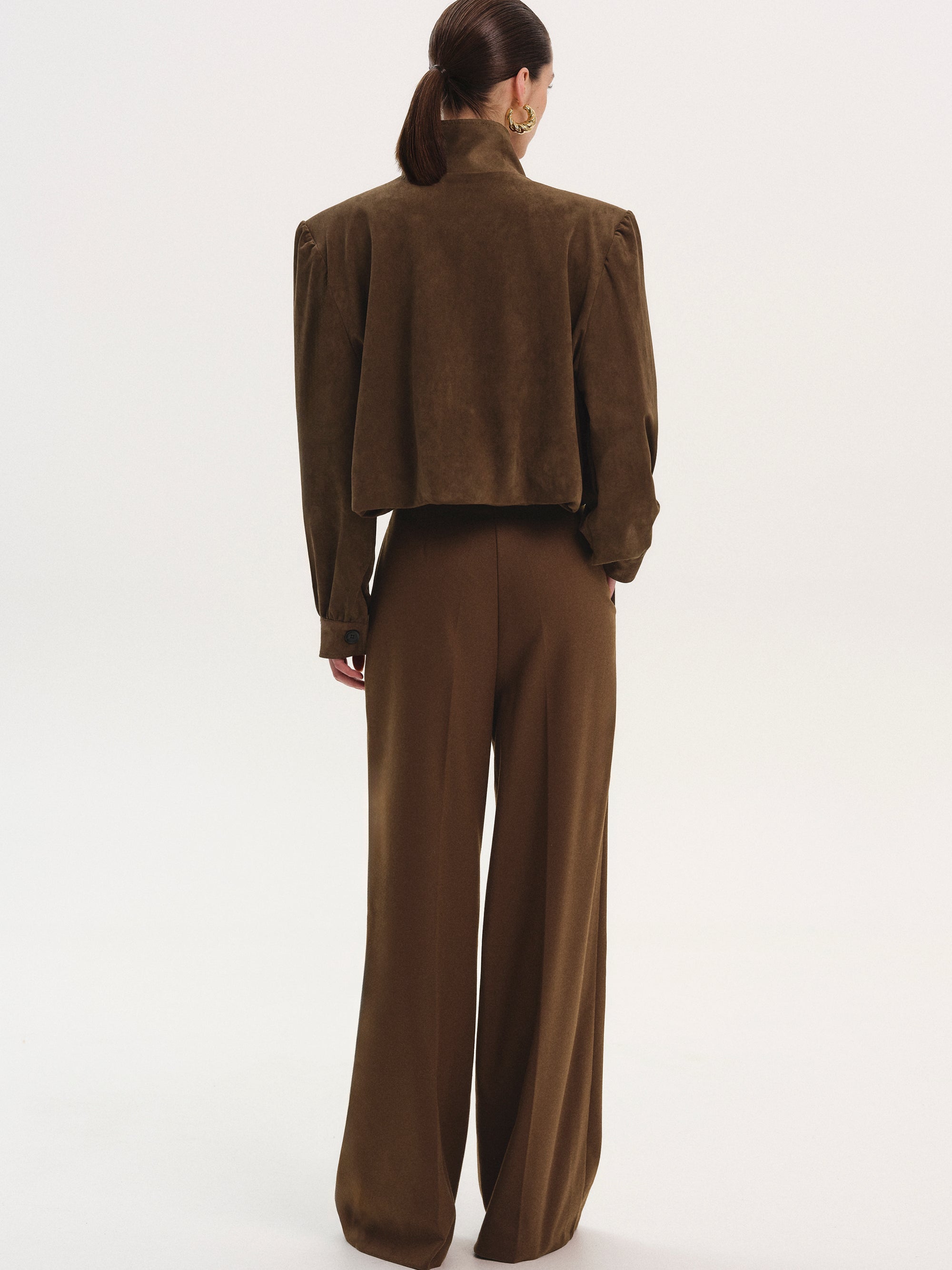 Ruched Suede Bomber, Burnt Umber
