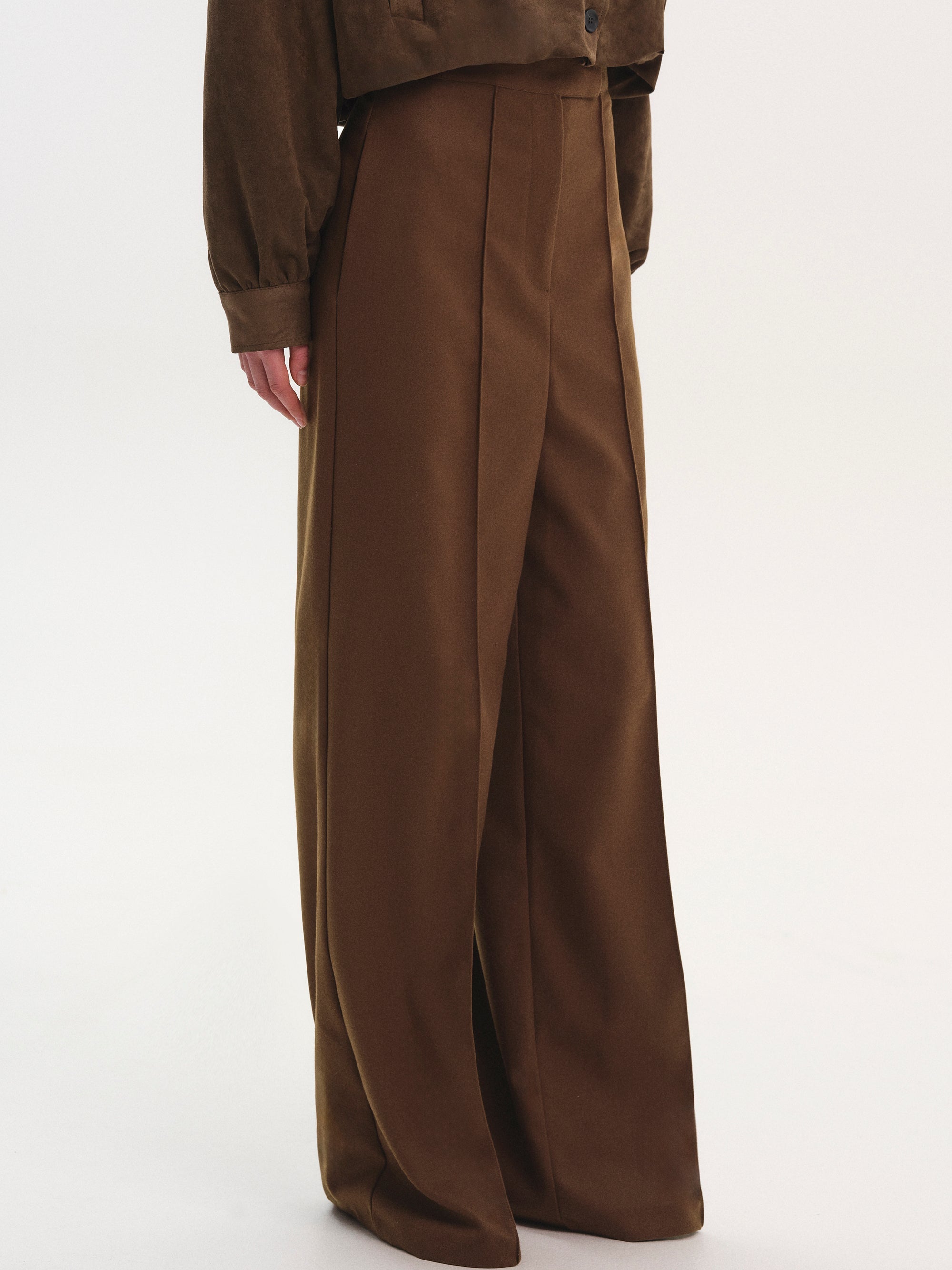 High Waist Creased Trousers, Chestnut