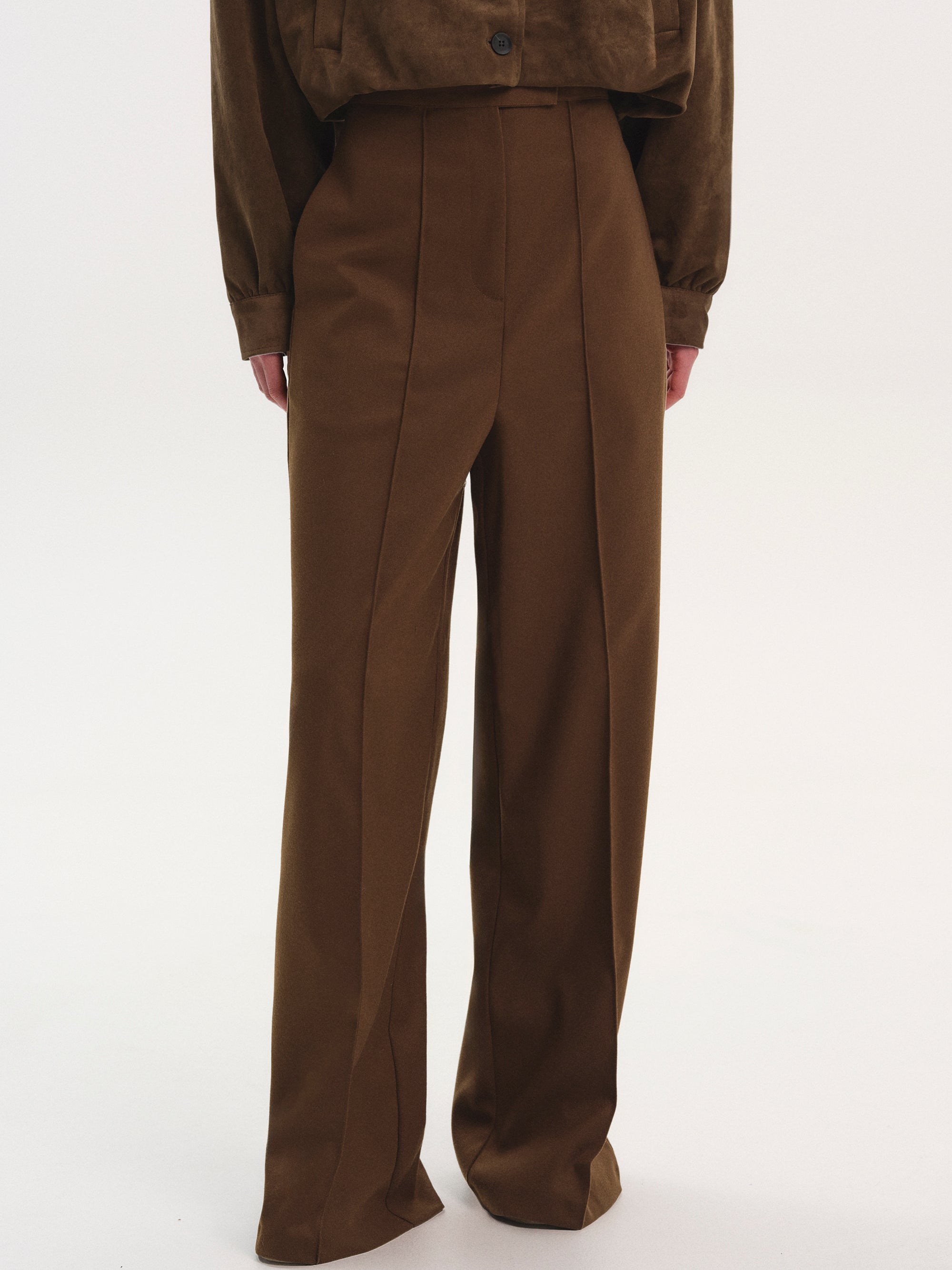 High Waist Creased Trousers, Chestnut